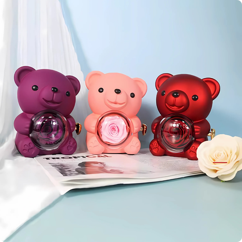 Ursinho Love Rose com Colar Personalizado