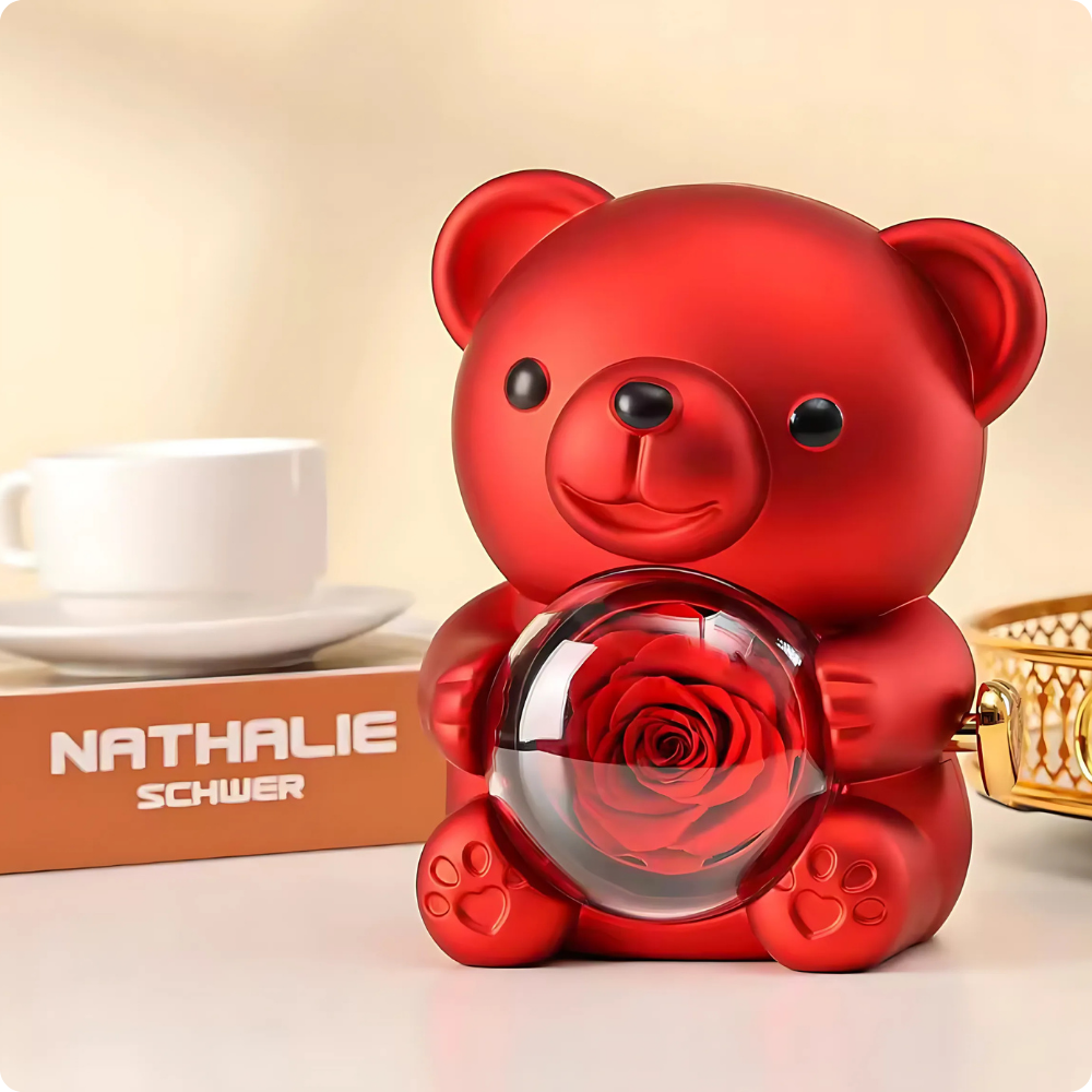Ursinho Love Rose com Colar Personalizado